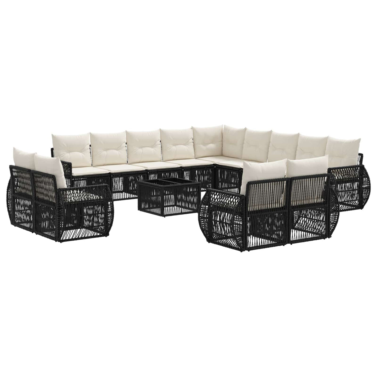 vidaXL Tuinbank Set 14 pcs Zwart en Crème Wit poly rattan