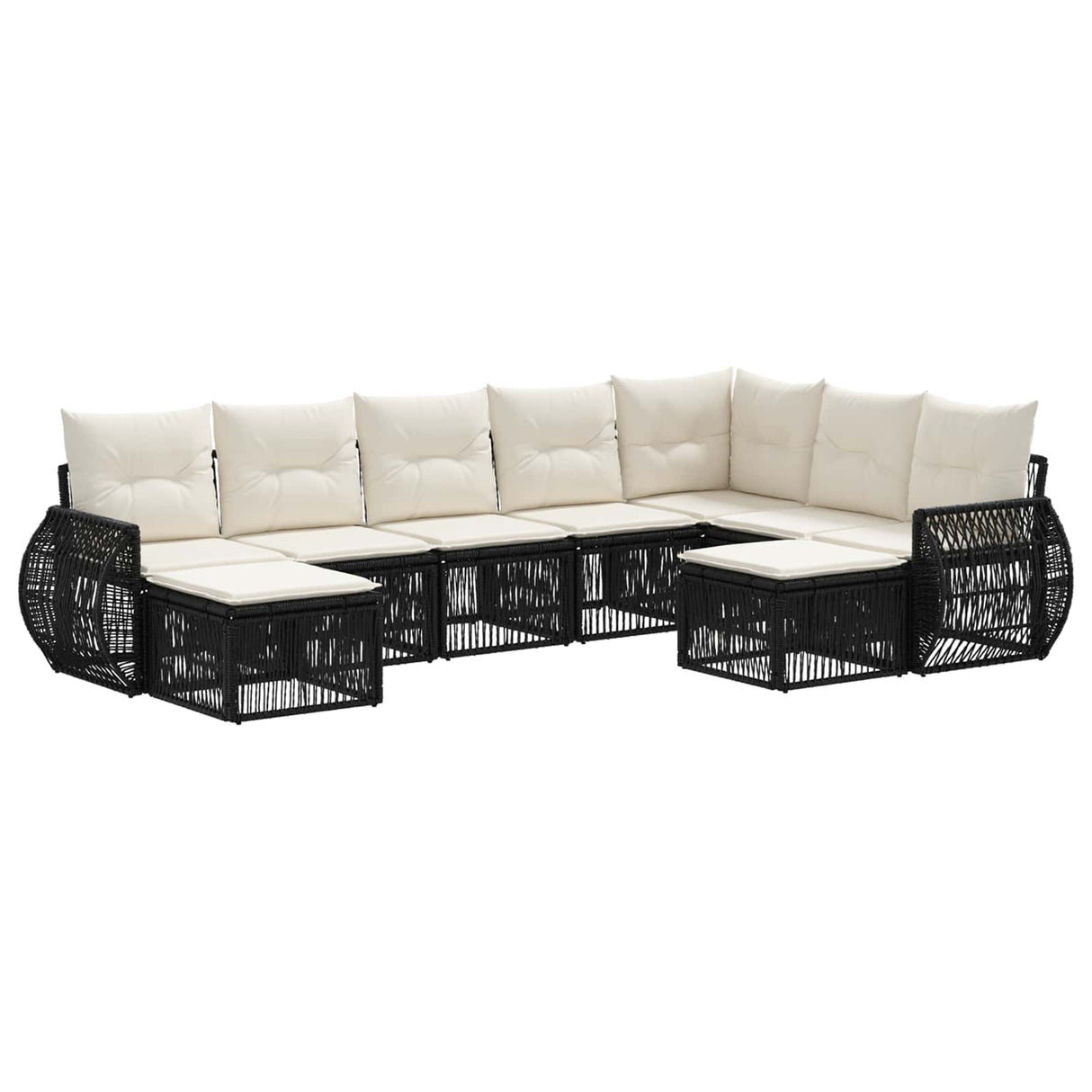 vidaXL Tuinbank Set 10 pcs Zwart poly rattan
