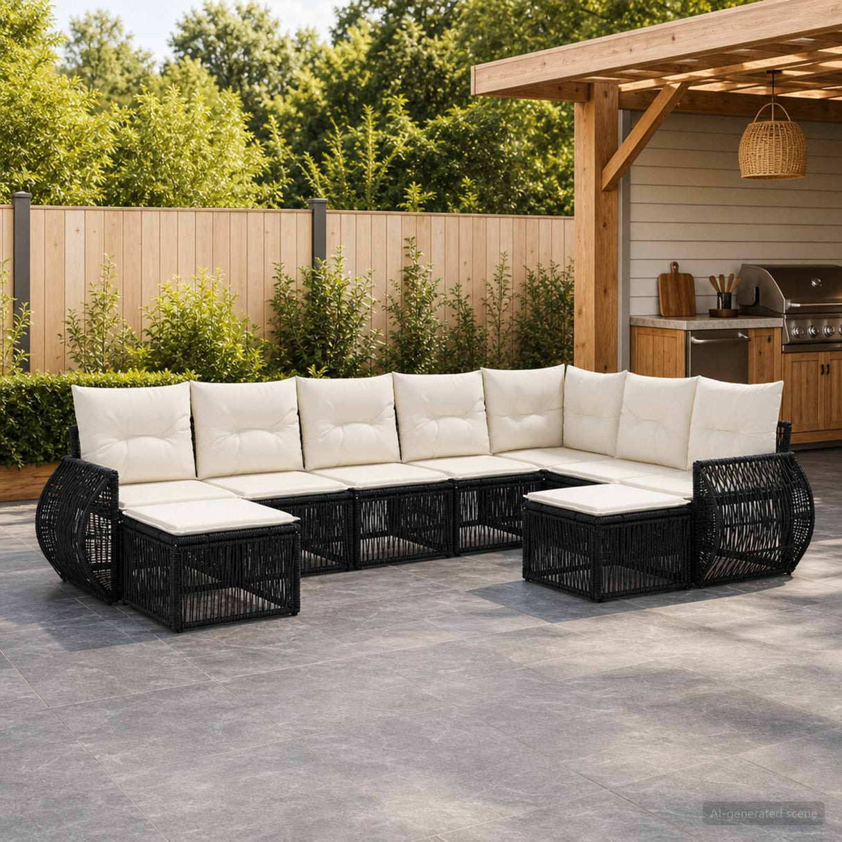 vidaXL Tuinbank Set 10 pcs Zwart poly rattan