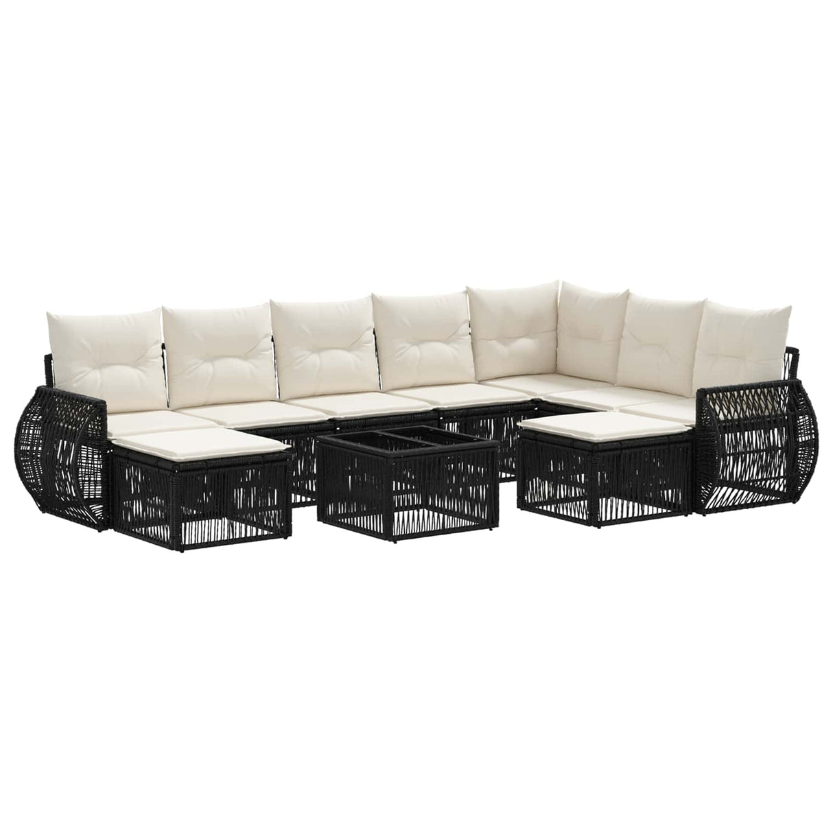 vidaXL Tuinbank Set 10 pcs Zwart poly rattan