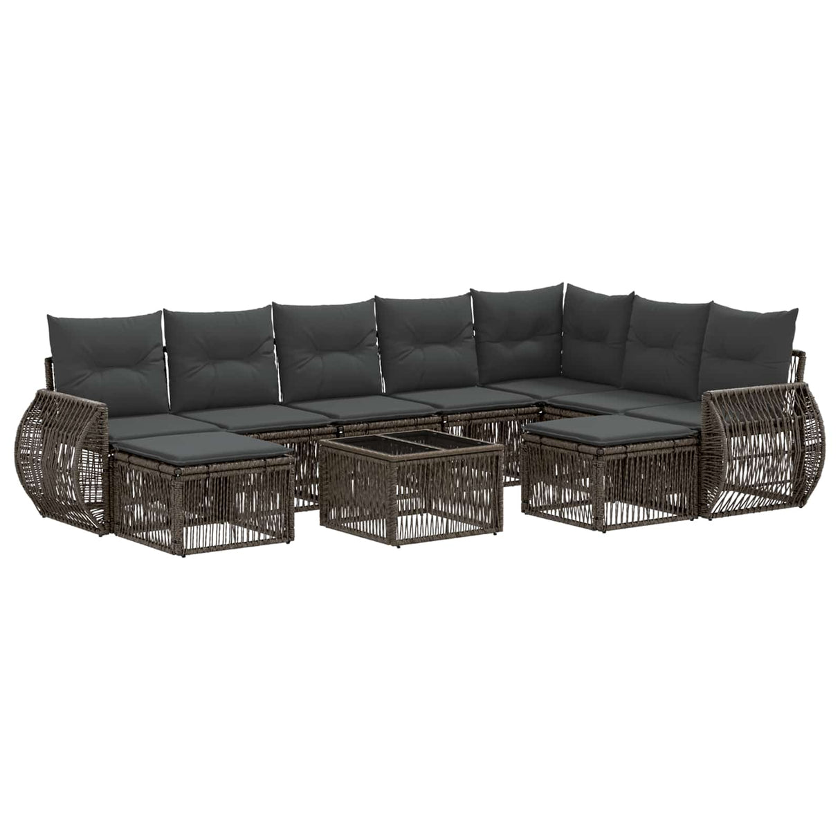 vidaXL Tuinbank Set 10 pcs Zwart poly rattan