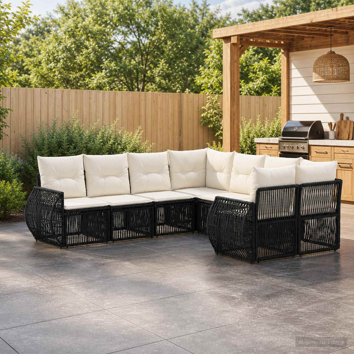 vidaXL Tuinbank Set 8 st 8-Aantal zitplaatsen Zwart poly rattan