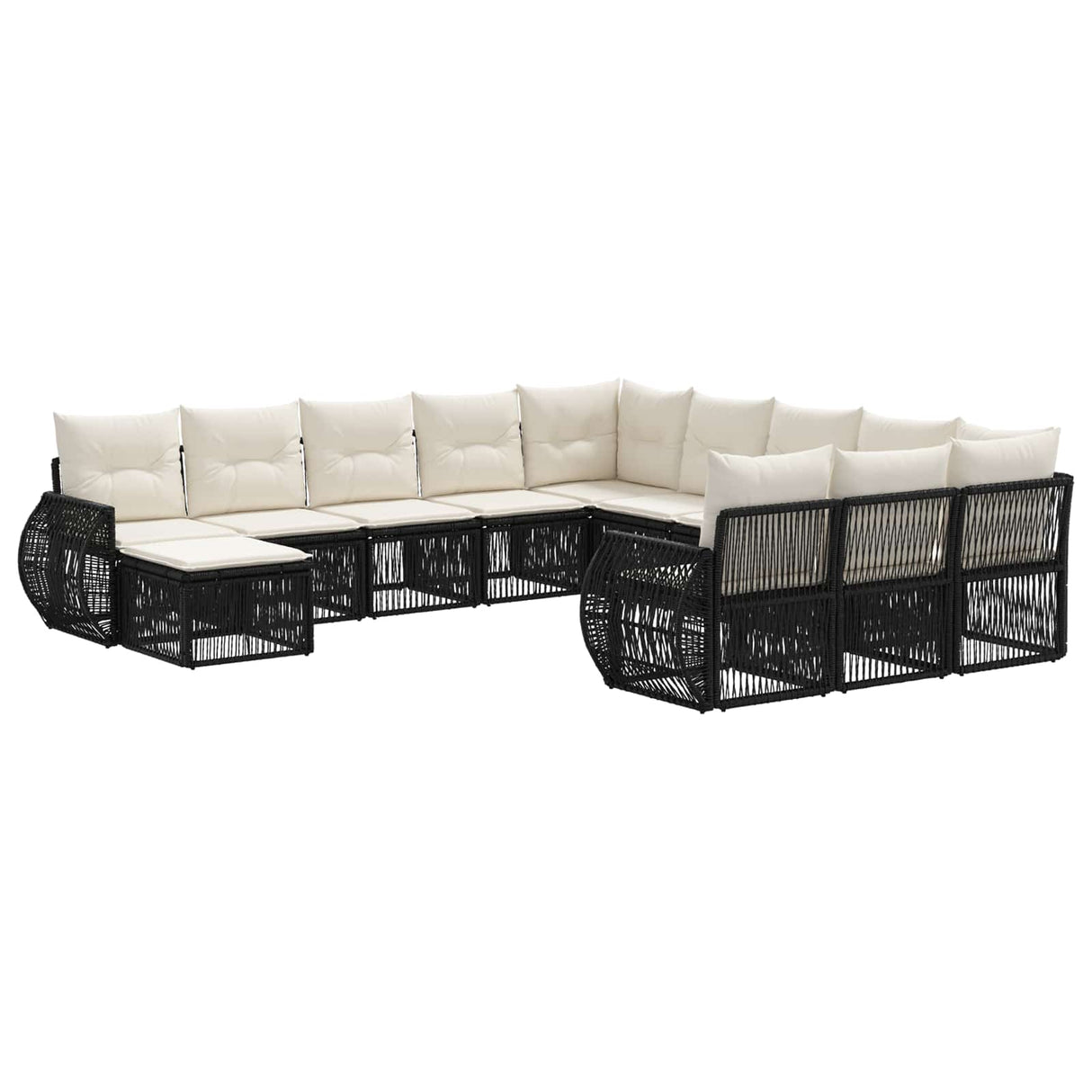 vidaXL Tuinbank Set 13 pcs Zwart poly rattan