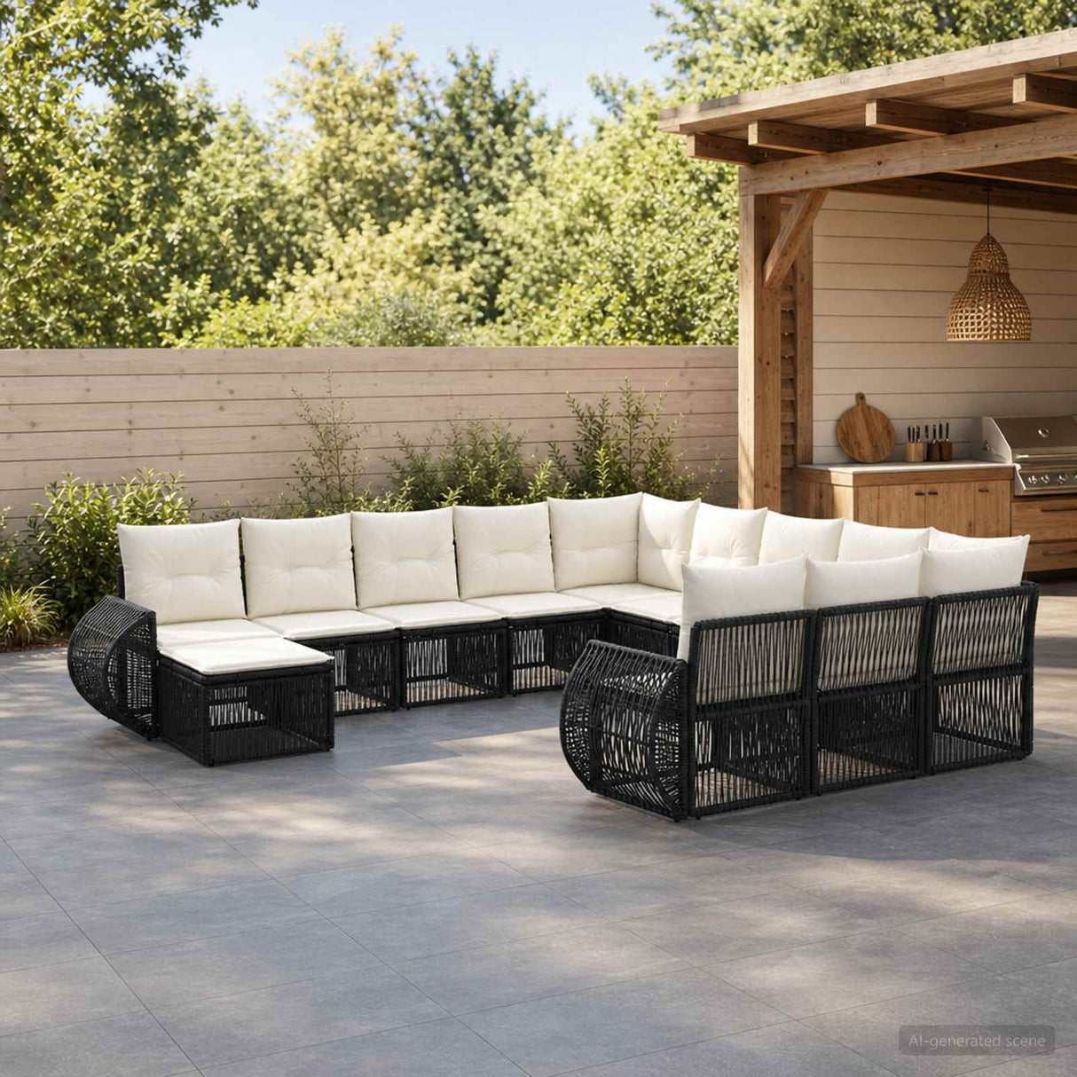vidaXL Tuinbank Set 13 pcs Zwart poly rattan