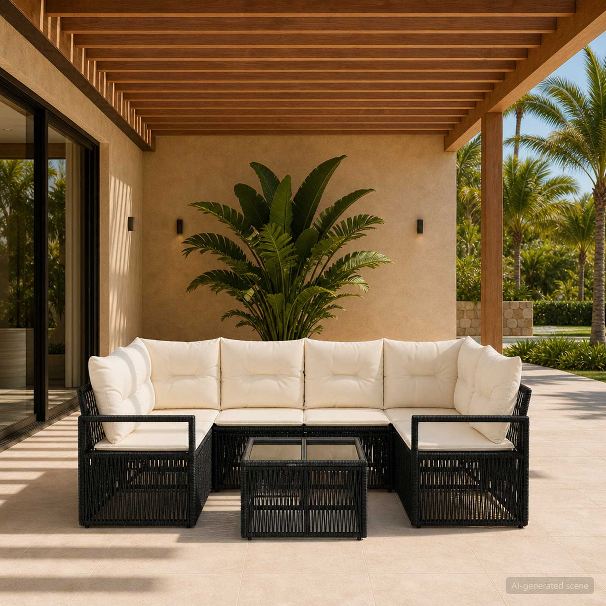 vidaXL Garden Sofa Set 7 pcs Black poly rattan