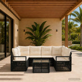 vidaXL Garden Sofa Set 7 pcs Black poly rattan