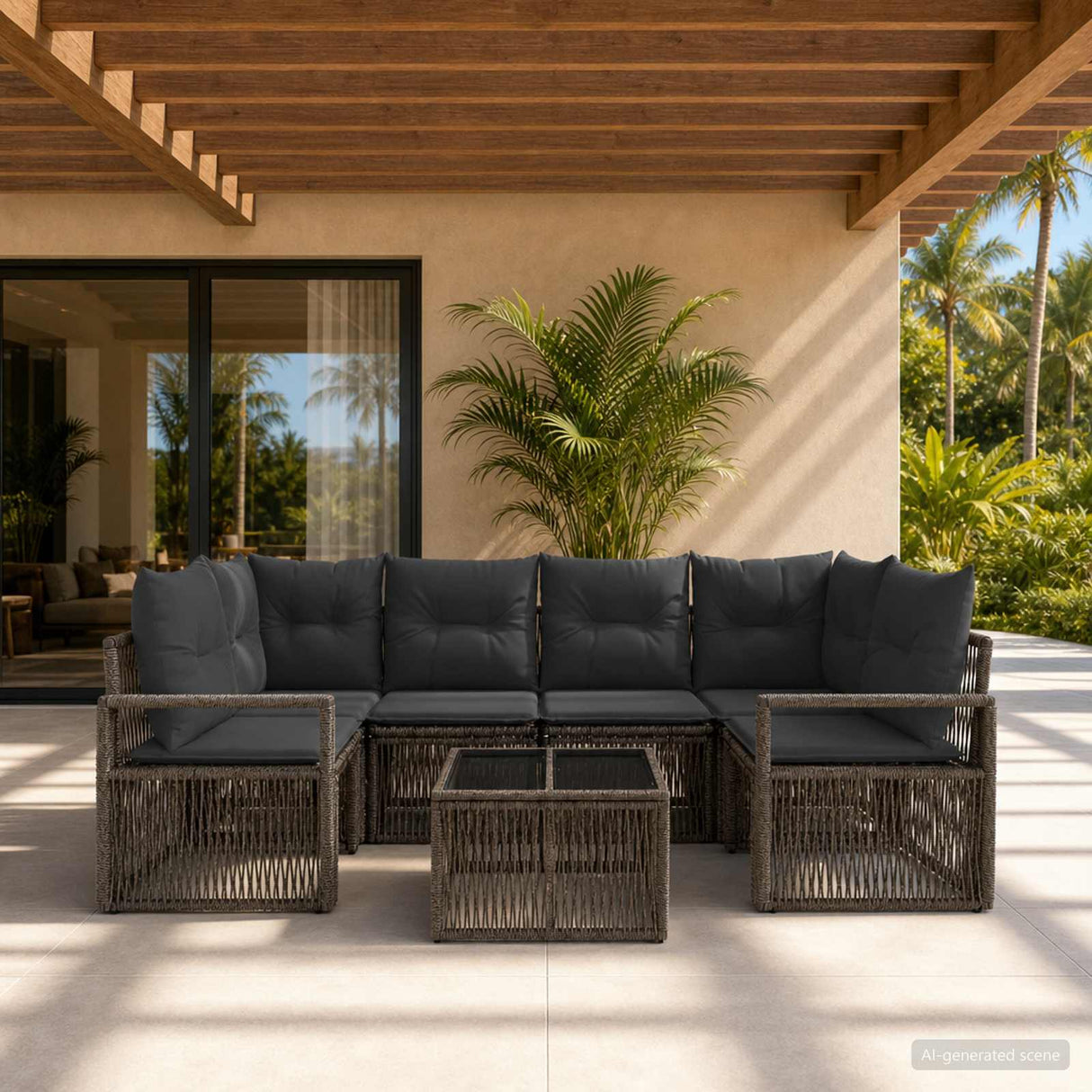 vidaXL Garden Sofa Set 7 pcs Black poly rattan