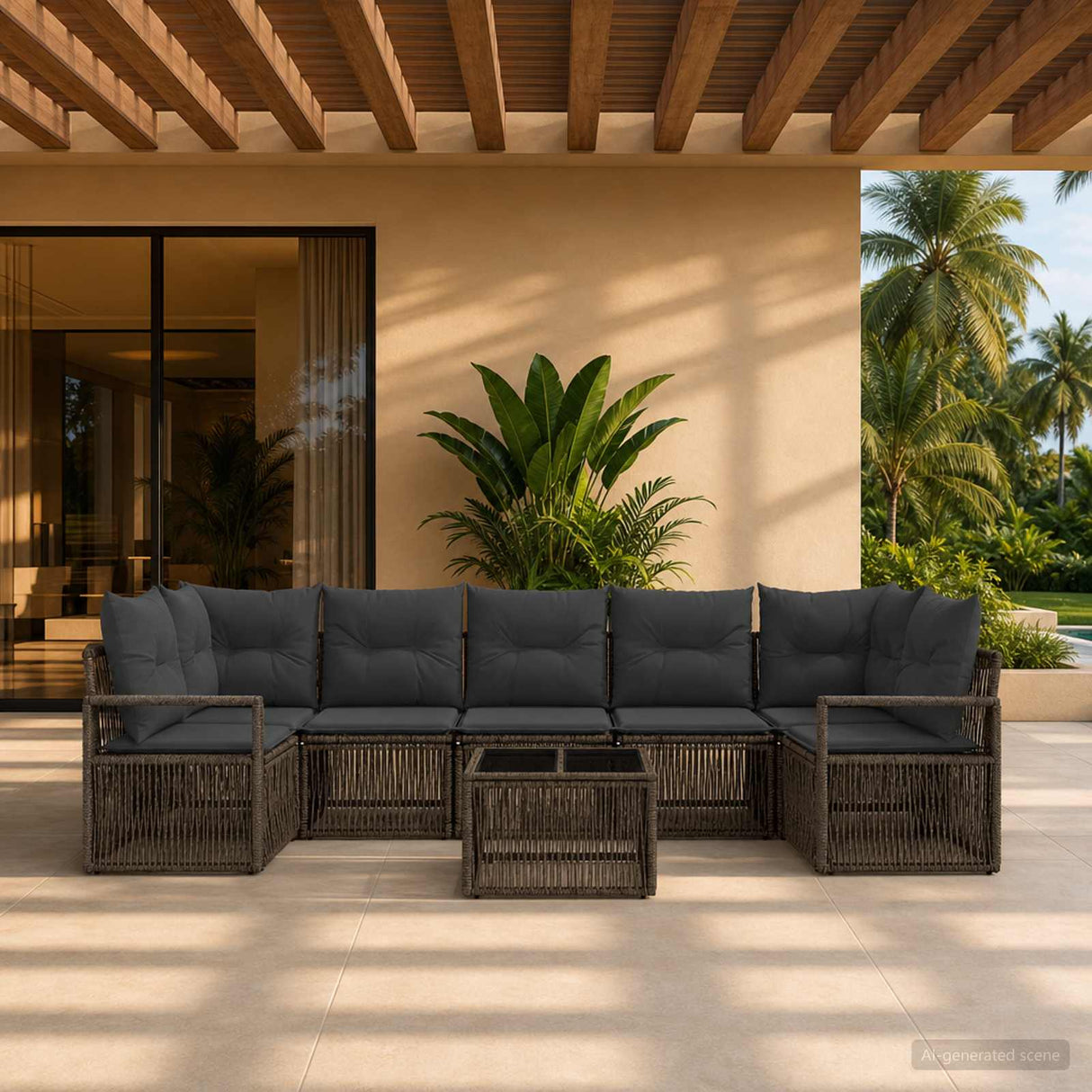 vidaXL Tuinbank Set 8 st Zwart poly rattan