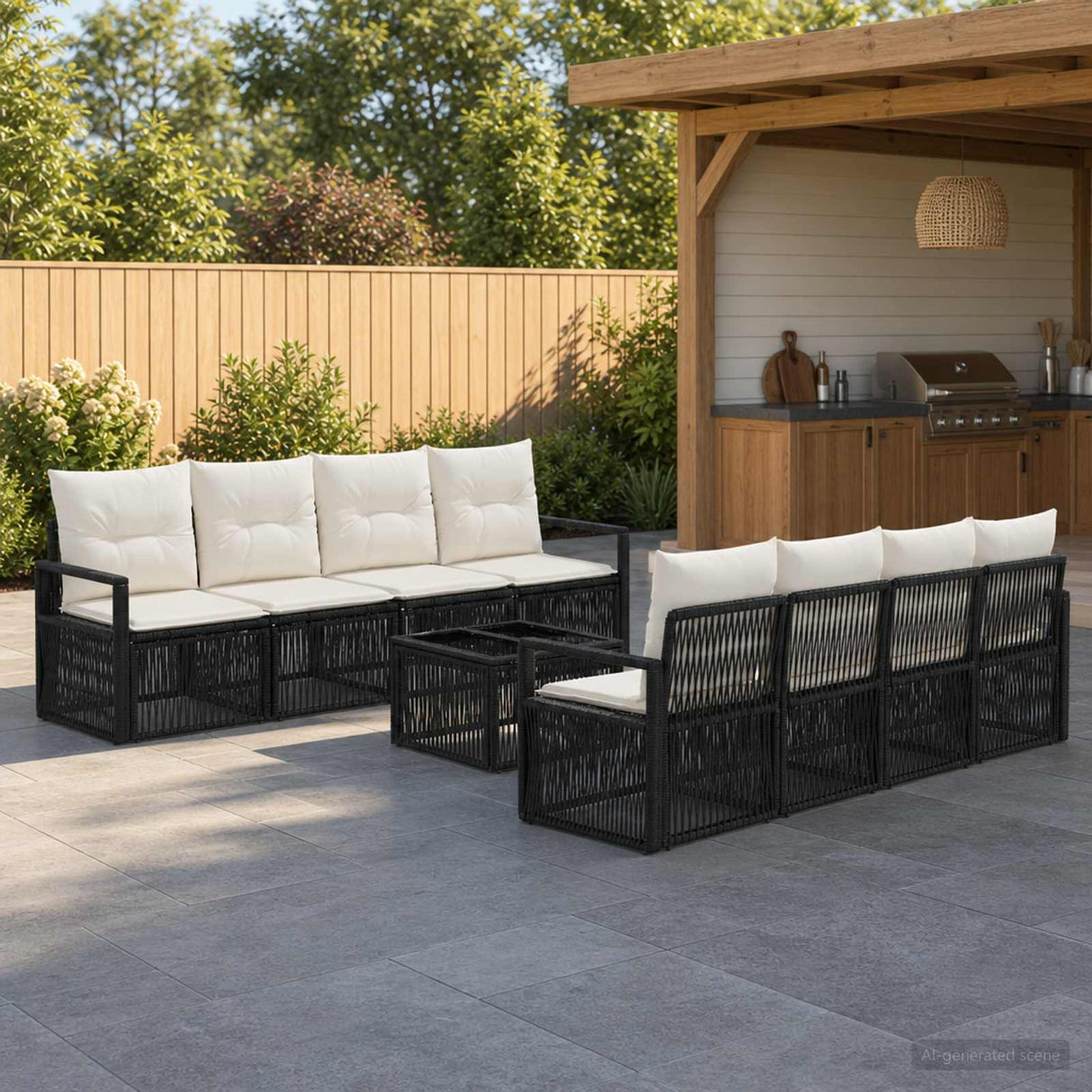 vidaXL Tuinbank Set 9 st Zwart poly rattan