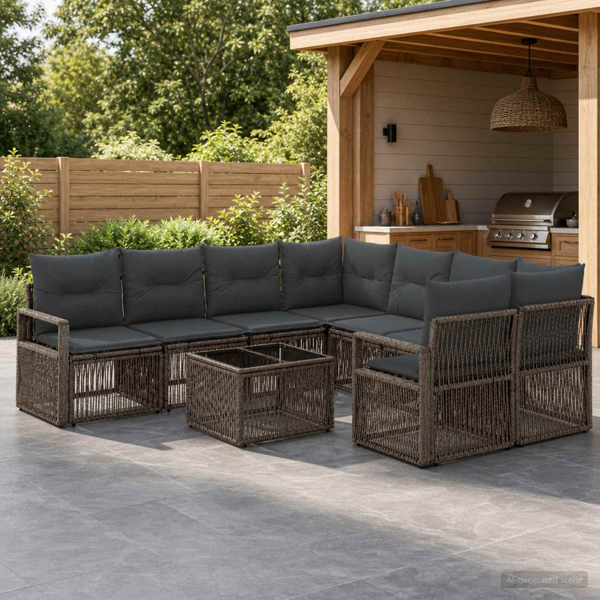 vidaXL Tuinbank Set 9 st Zwart poly rattan