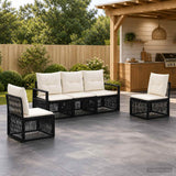 vidaXL Tuinbank Set 6 pcs Zwart poly rattan