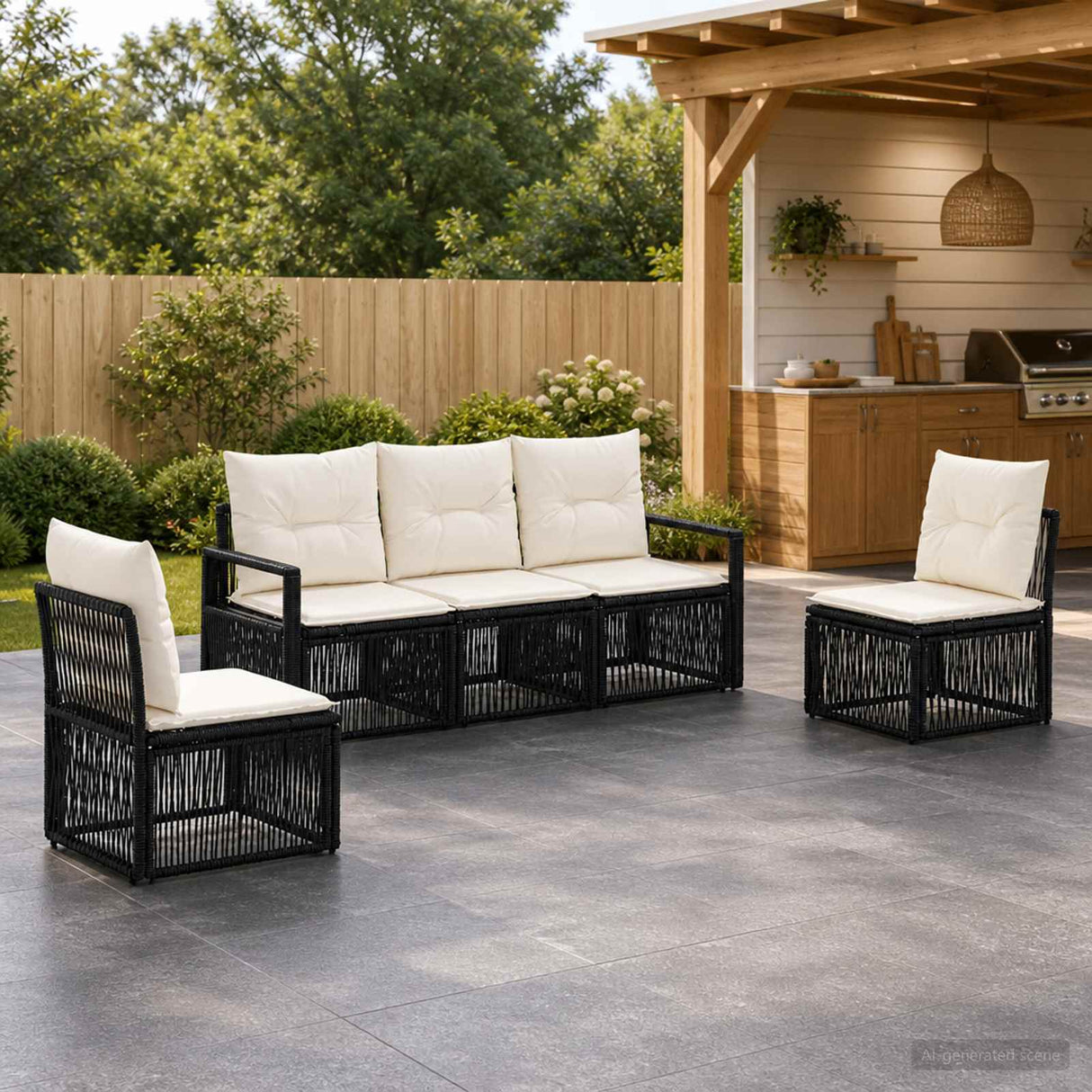 vidaXL Tuinbank Set 6 pcs Zwart poly rattan