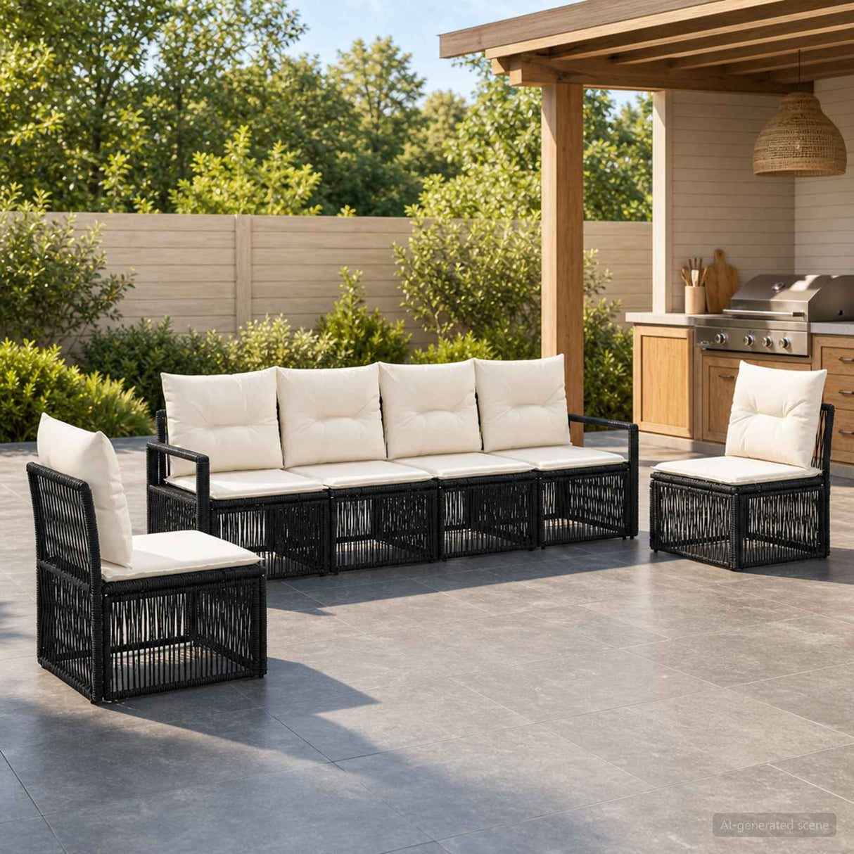 vidaXL Tuinbank Set 7 pcs Zwart poly rattan