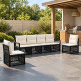 vidaXL Tuinbank Set 7 pcs Zwart poly rattan