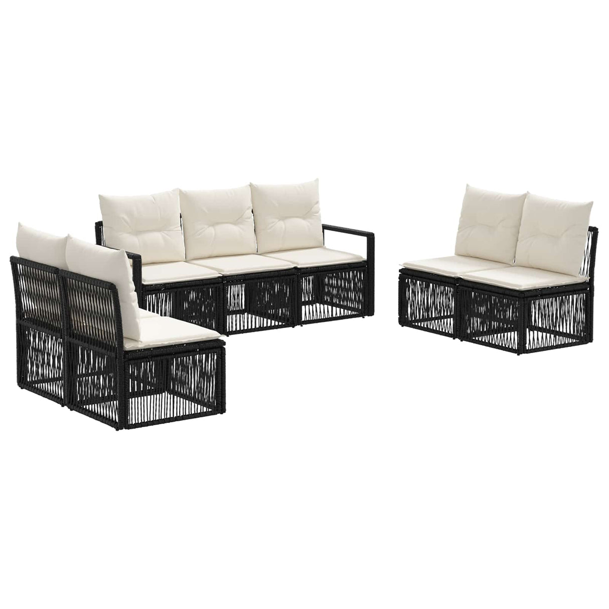 vidaXL Garden Bench Set 8 pcs Black poly rattan