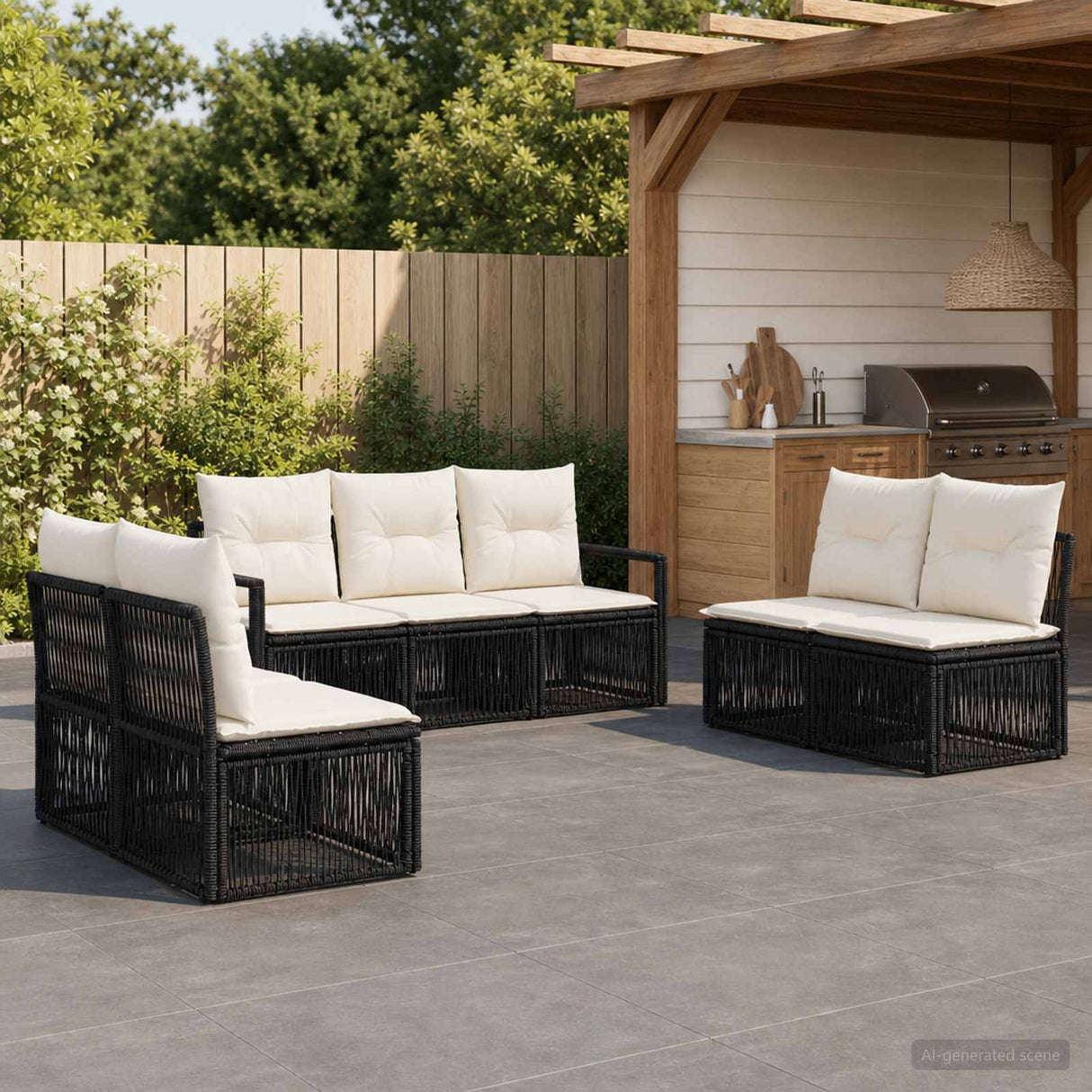 vidaXL Garden Bench Set 8 pcs Black poly rattan