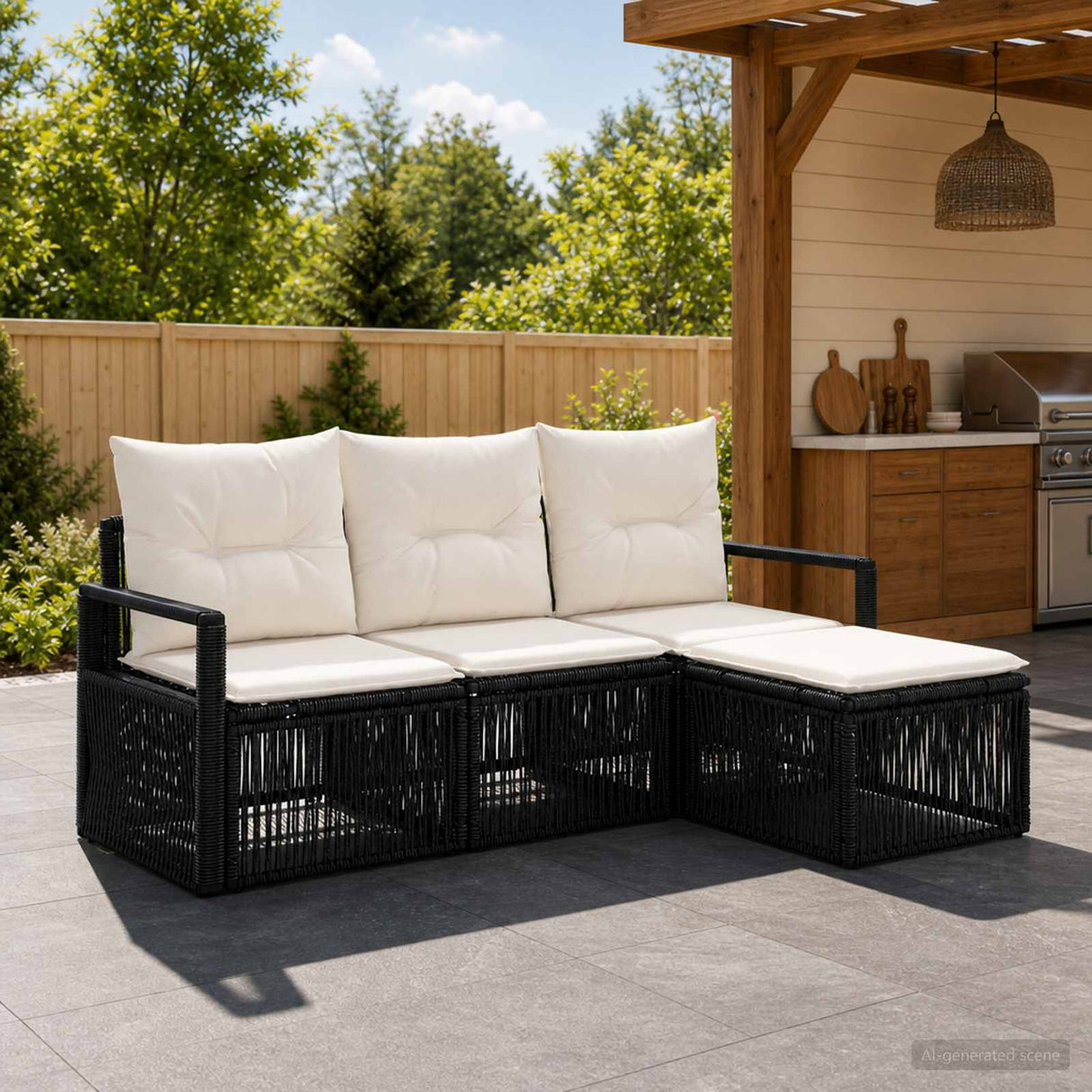 vidaXL Tuinbank Set 5 pcs Zwart poly rattan