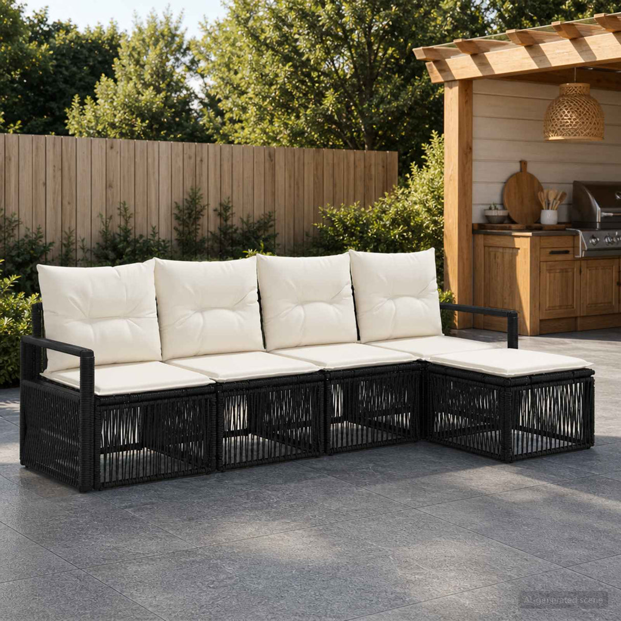 vidaXL Tuinbank Set 6 pcs Zwart poly rattan