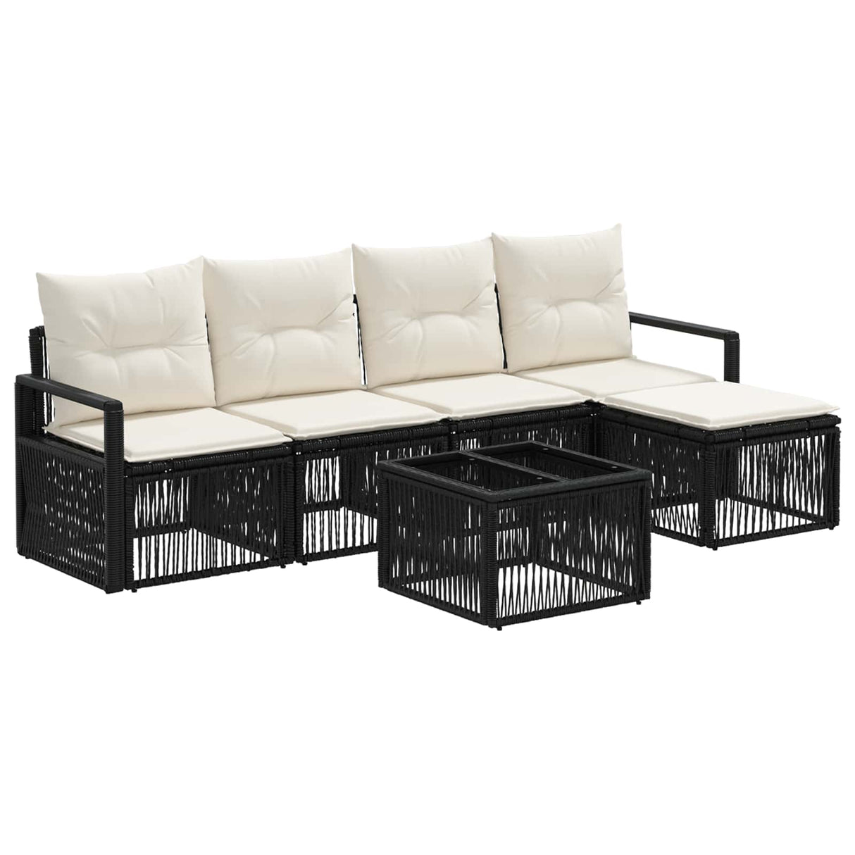 vidaXL Tuinbank Set 6 pcs Zwart poly rattan