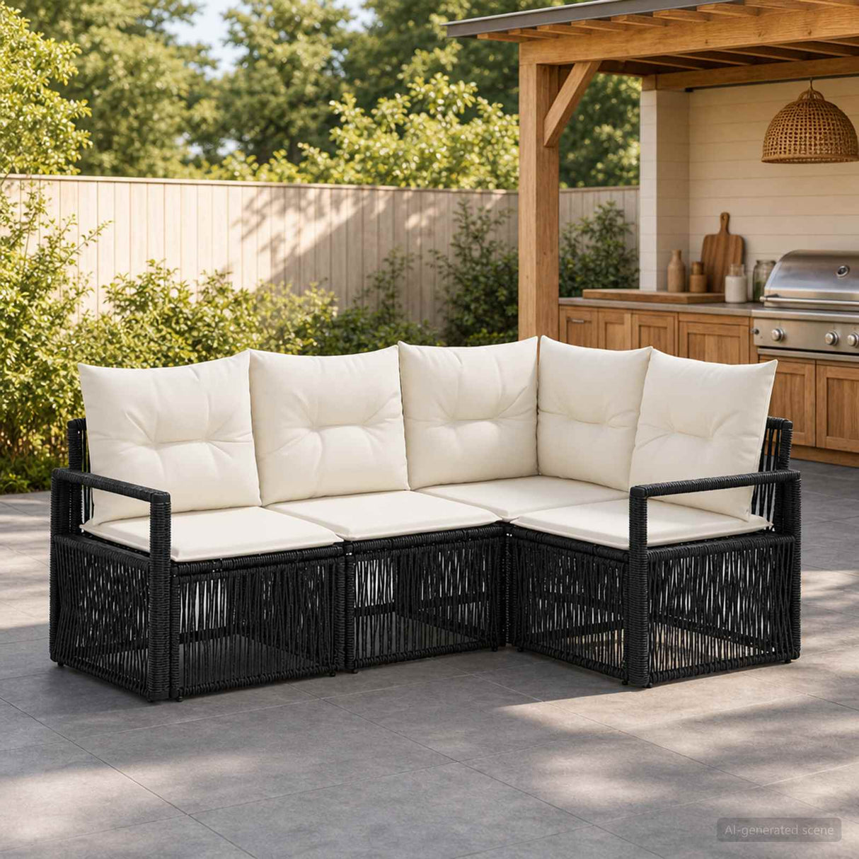 vidaXL Garden Bench Set 5 pcs Black poly rattan