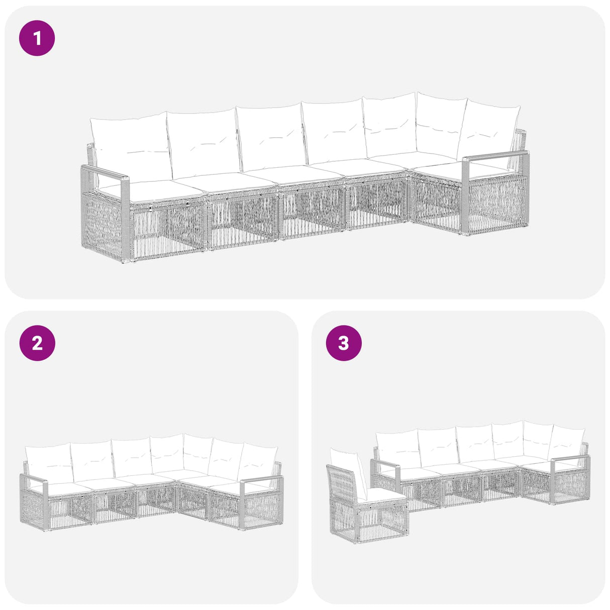 vidaXL Tuinbank Set 7 pcs Zwart poly rattan