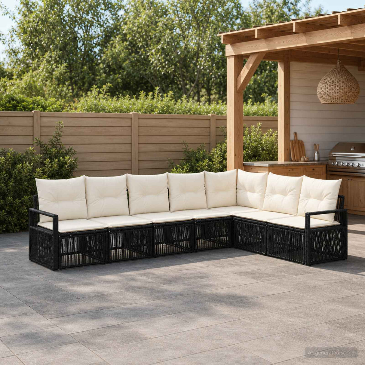 vidaXL Tuinbank Set 8 pcs Zwart poly rattan