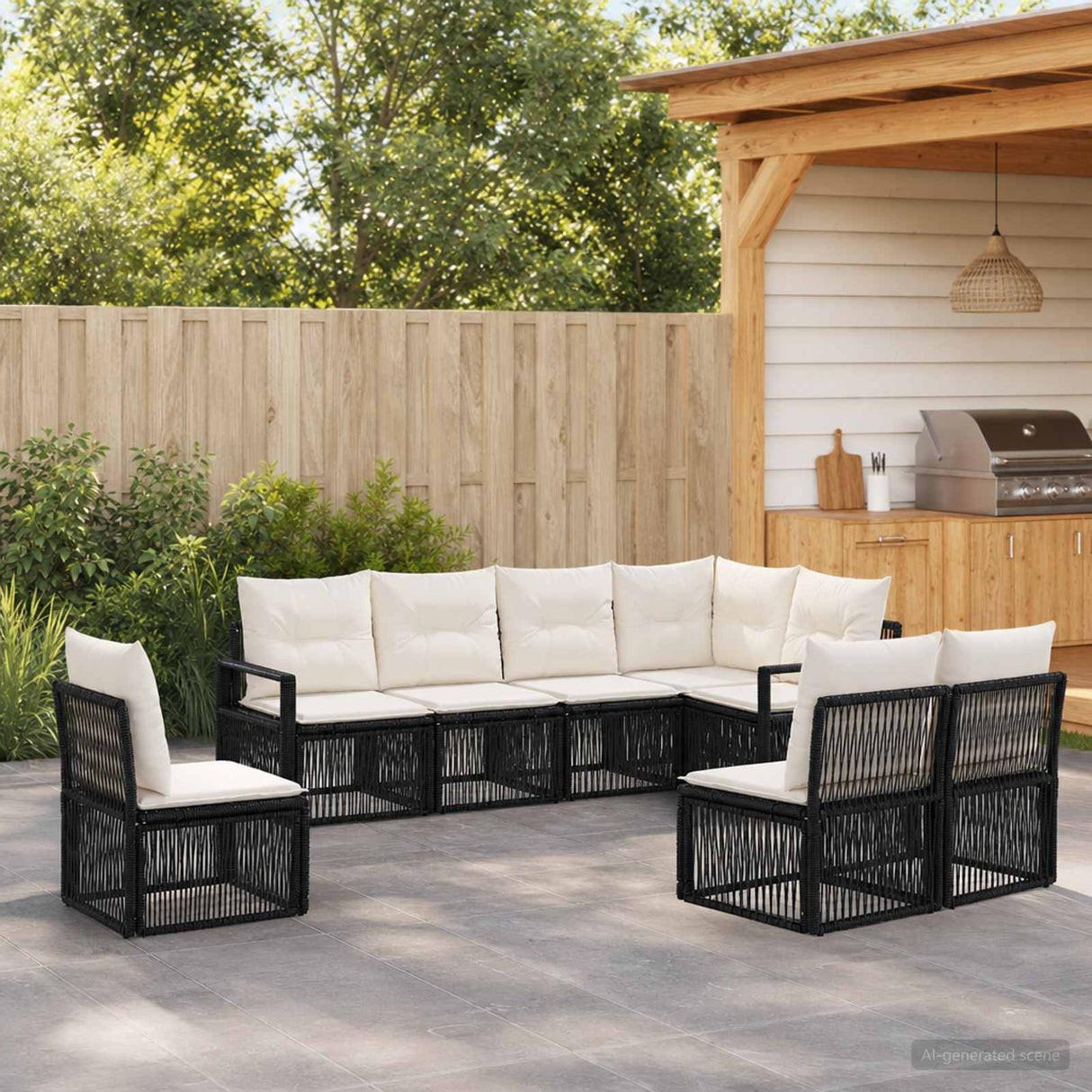 vidaXL Tuinbank Set 9 pcs Zwart poly rattan
