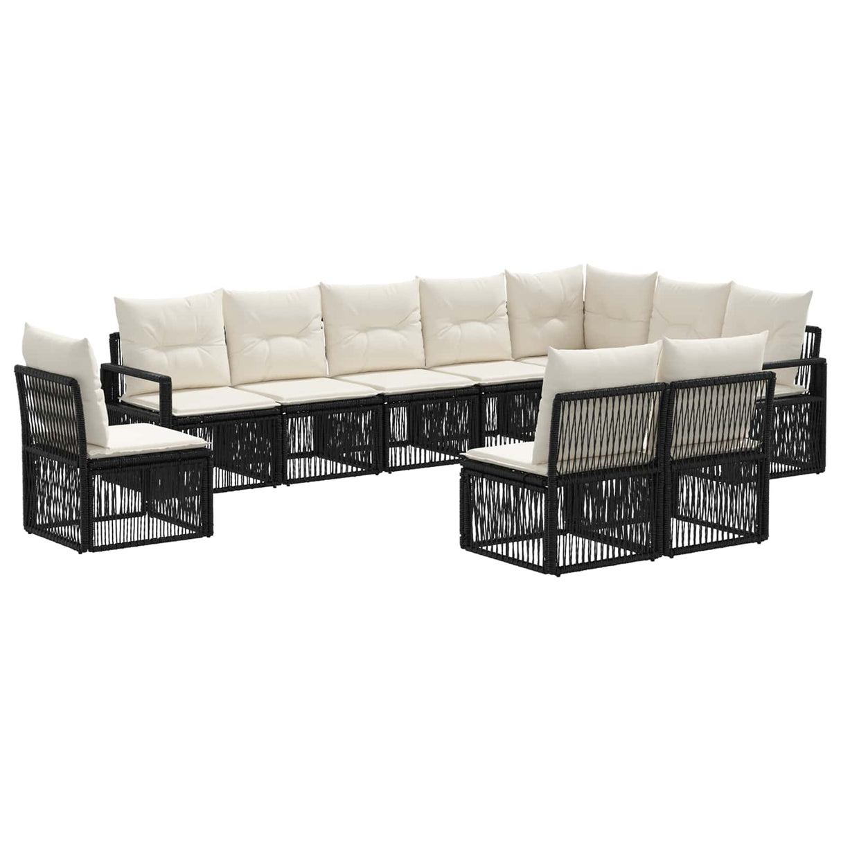 vidaXL Tuinbank Set 11 pcs Zwart poly rattan