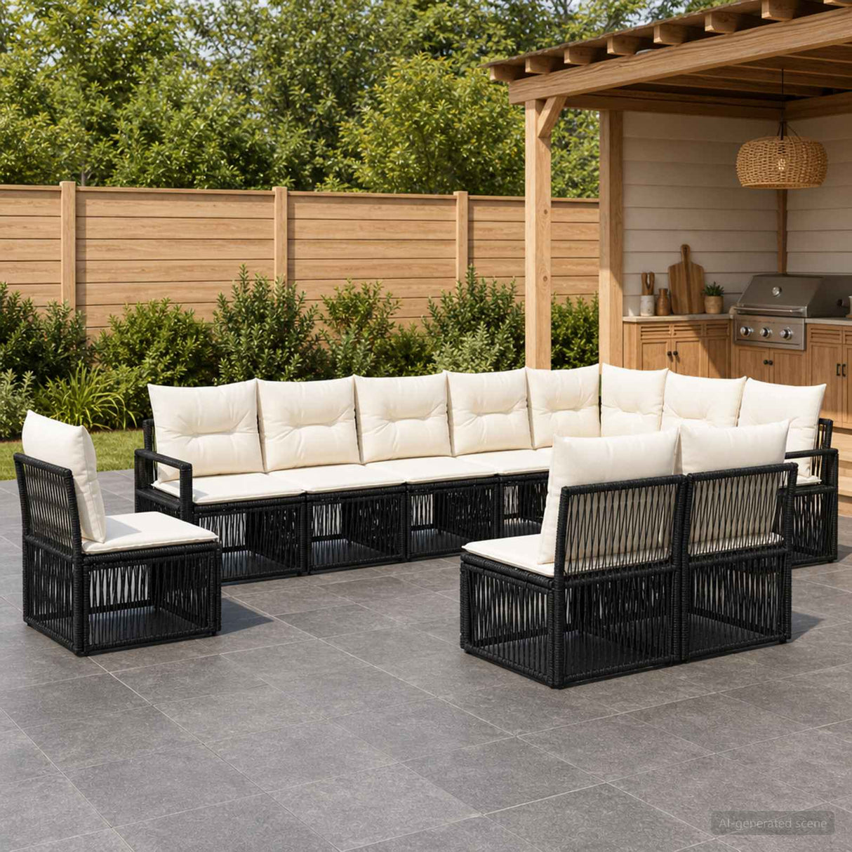 vidaXL Tuinbank Set 11 pcs Zwart poly rattan