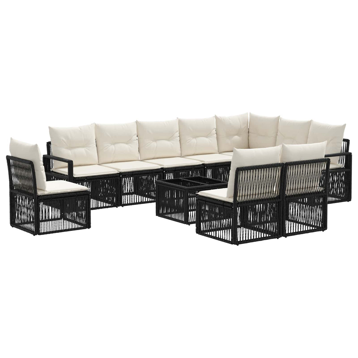 vidaXL Tuinbank Set 11 pcs Zwart poly rattan