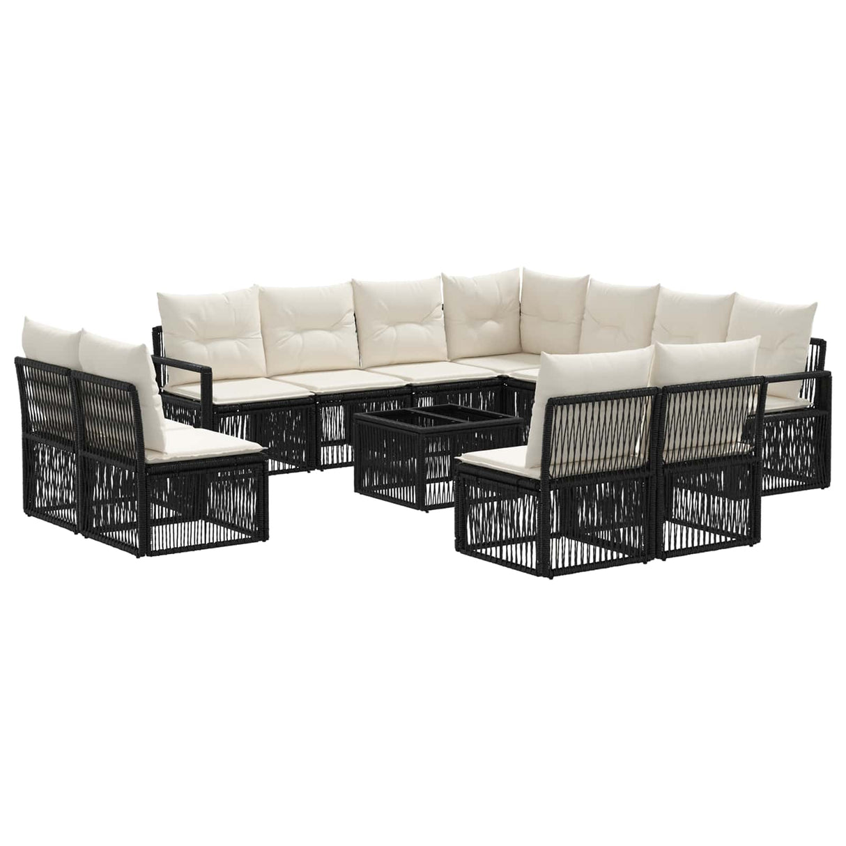 vidaXL Tuinbank Set 12 pcs Zwart poly rattan