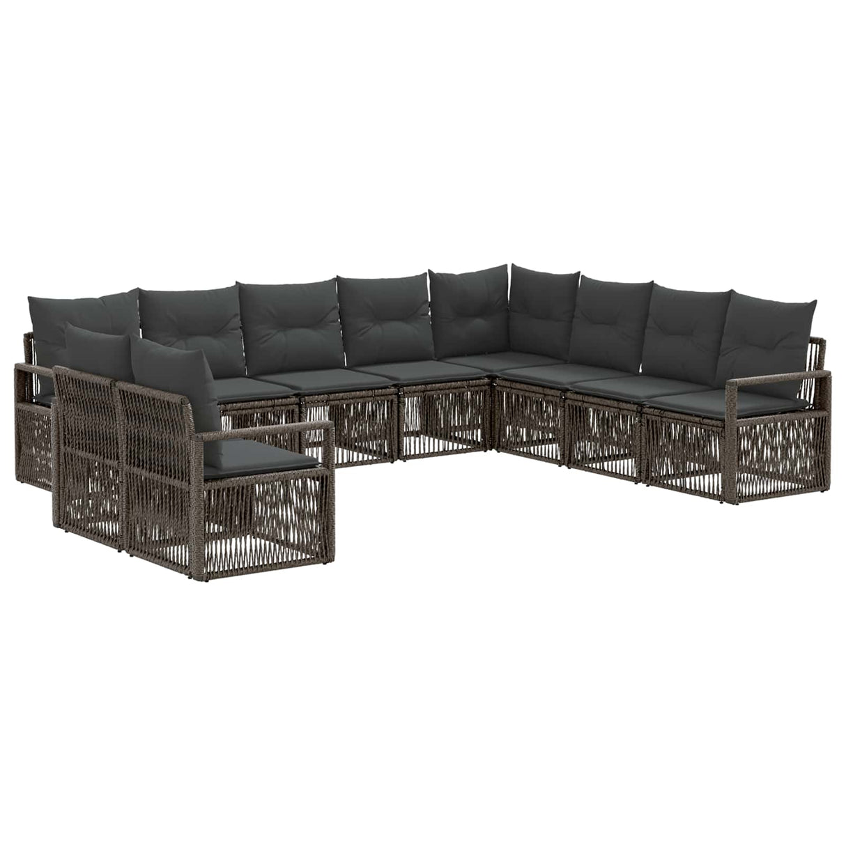 vidaXL Tuinbank Set 11 pcs Grijs poly rattan
