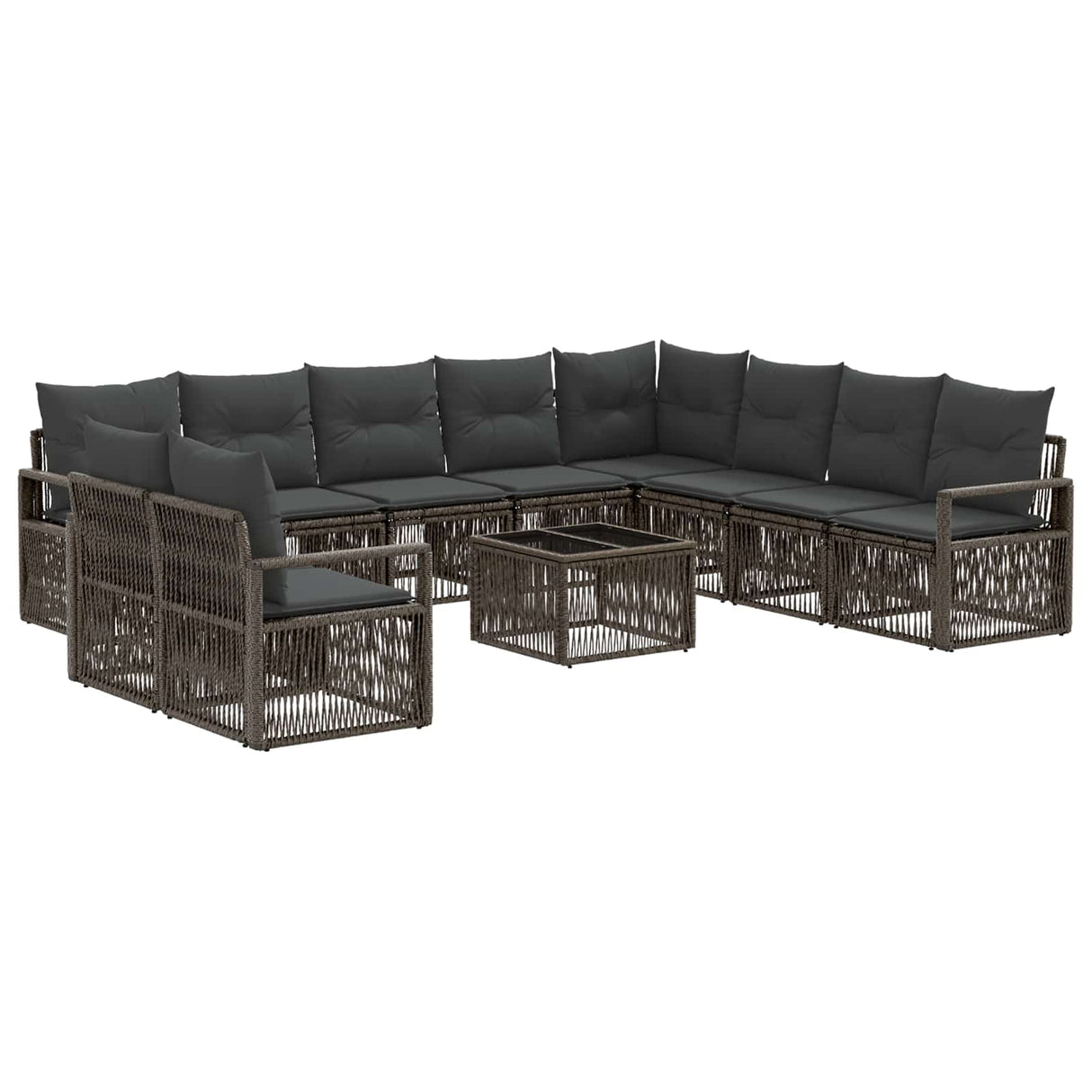 vidaXL Tuinbank Set 11 pcs Grijs poly rattan