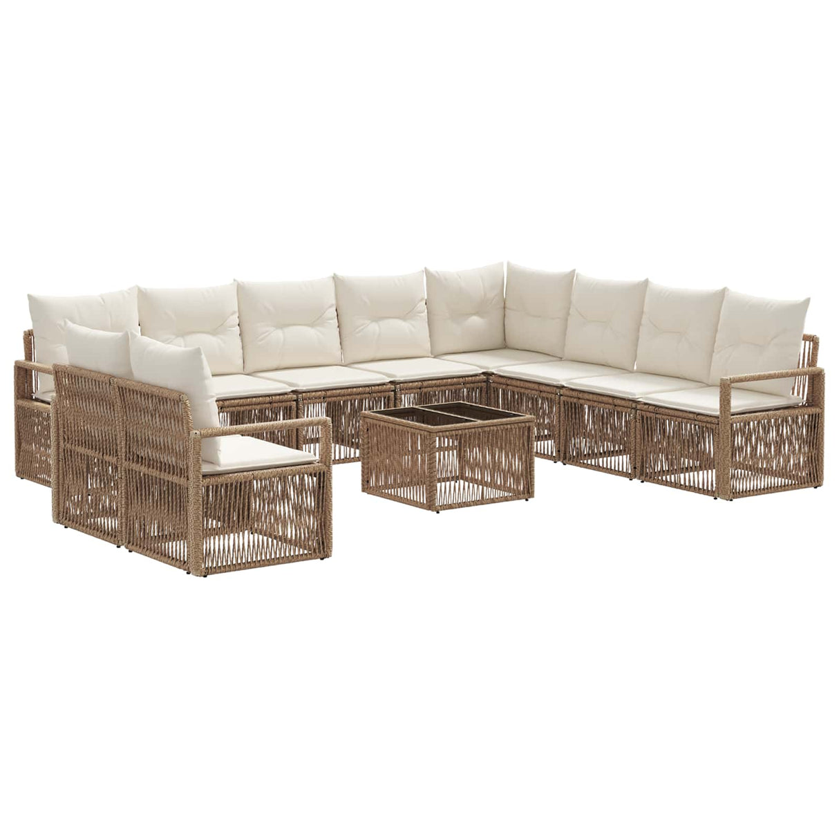 vidaXL Tuinbank Set 11 pcs Grijs poly rattan