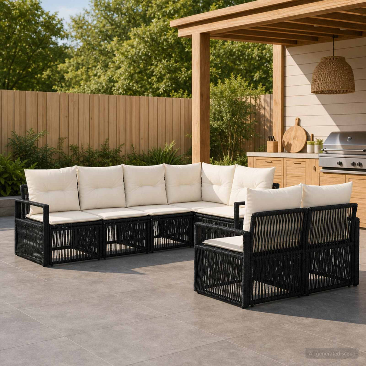 vidaXL Garden Lounge Set 7 pcs 7-Seater Black poly rattan