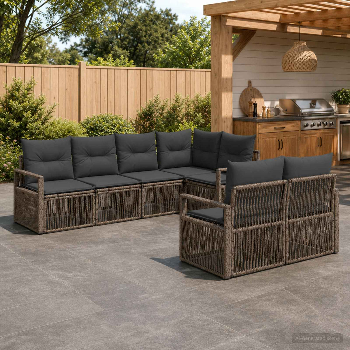 vidaXL Garden Lounge Set 7 pcs 7-Seater Black poly rattan