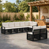 vidaXL Tuinbank Set 9 pcs Zwart poly rattan