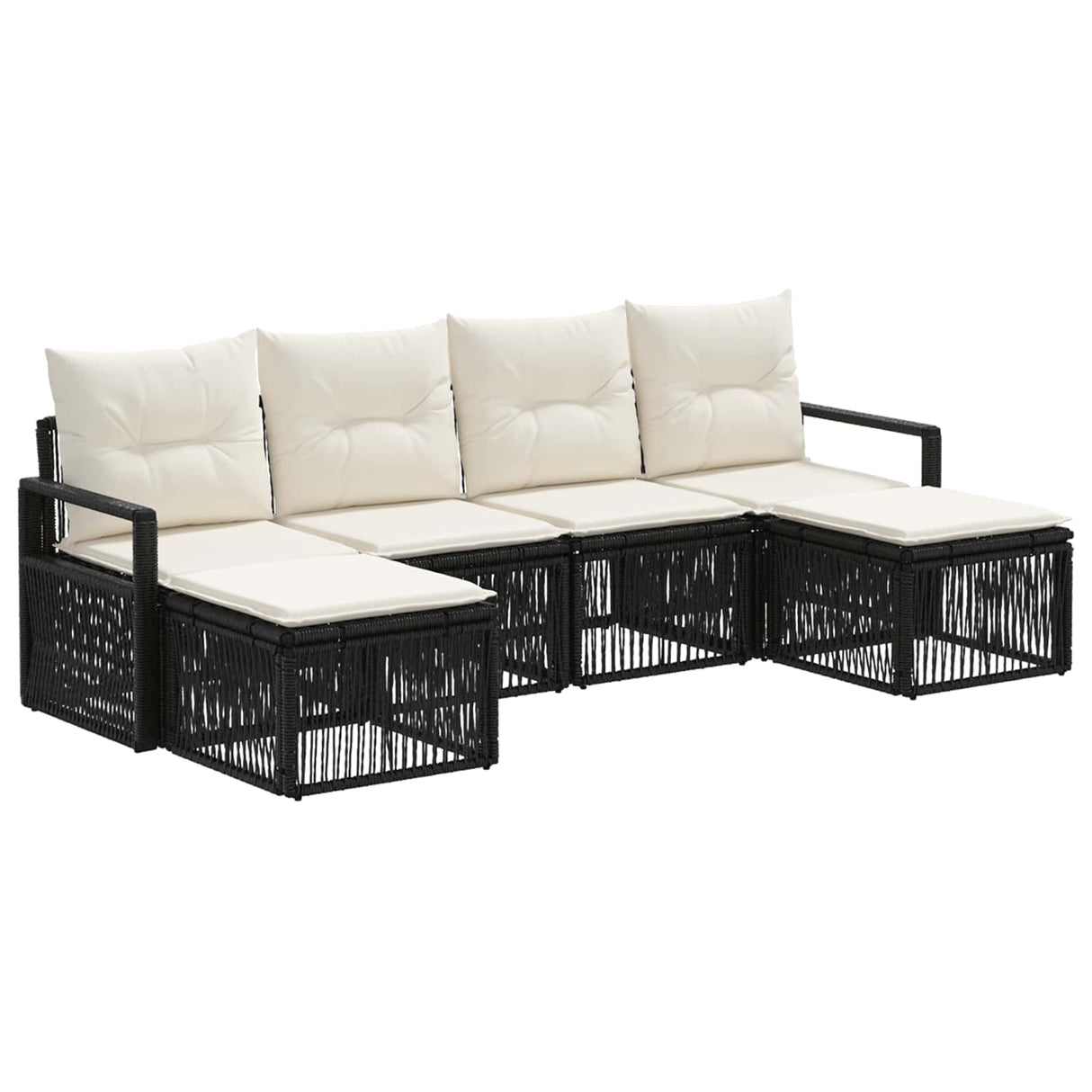 vidaXL Tuinbank Set 7 pcs Zwart poly rattan