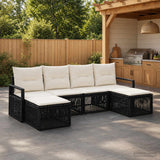 vidaXL Tuinbank Set 7 pcs Zwart poly rattan