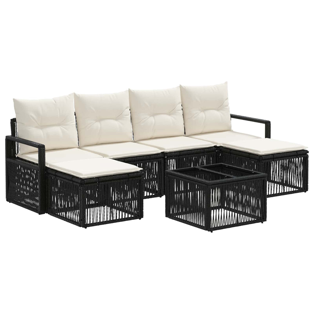 vidaXL Tuinbank Set 7 pcs Zwart poly rattan