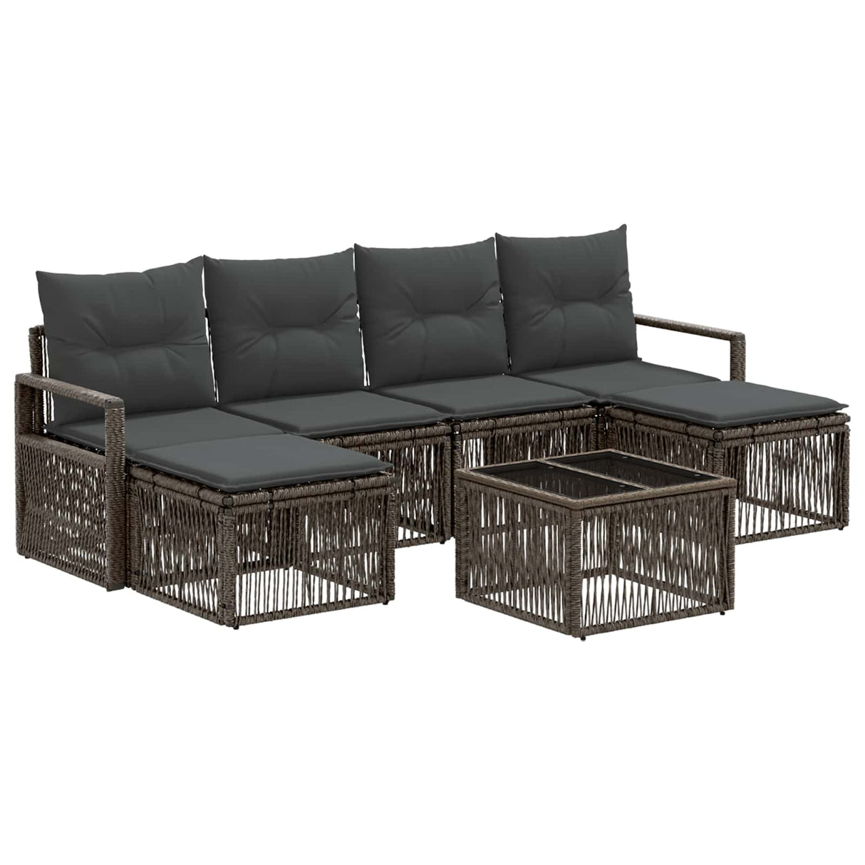 vidaXL Tuinbank Set 7 pcs Zwart poly rattan