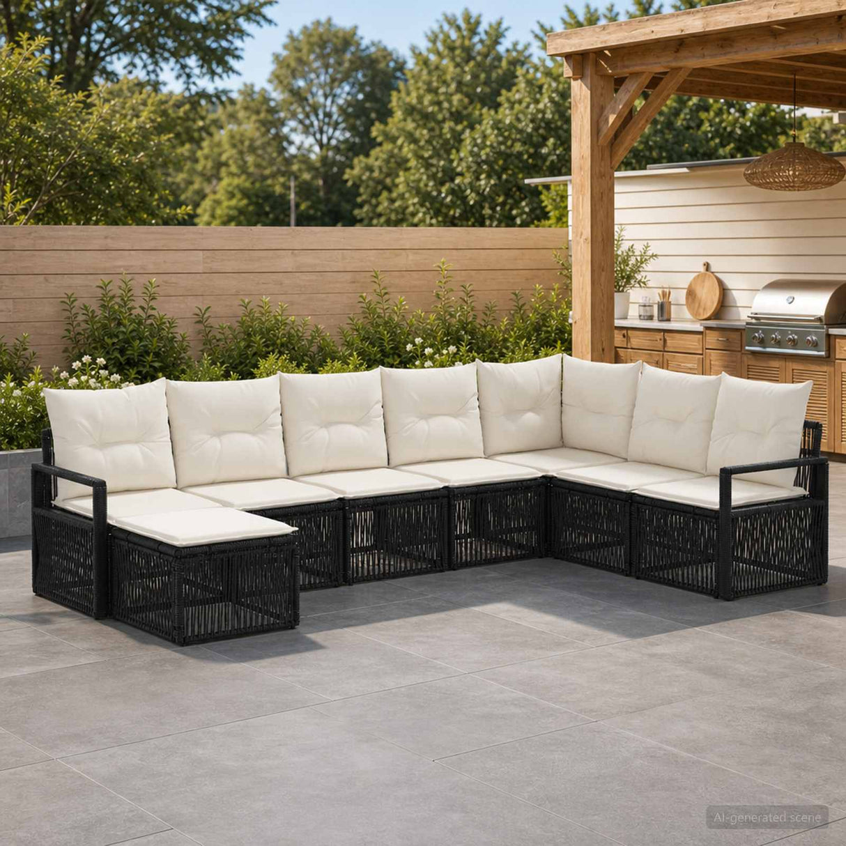 vidaXL Tuinbank Set 9 pcs Zwart poly rattan