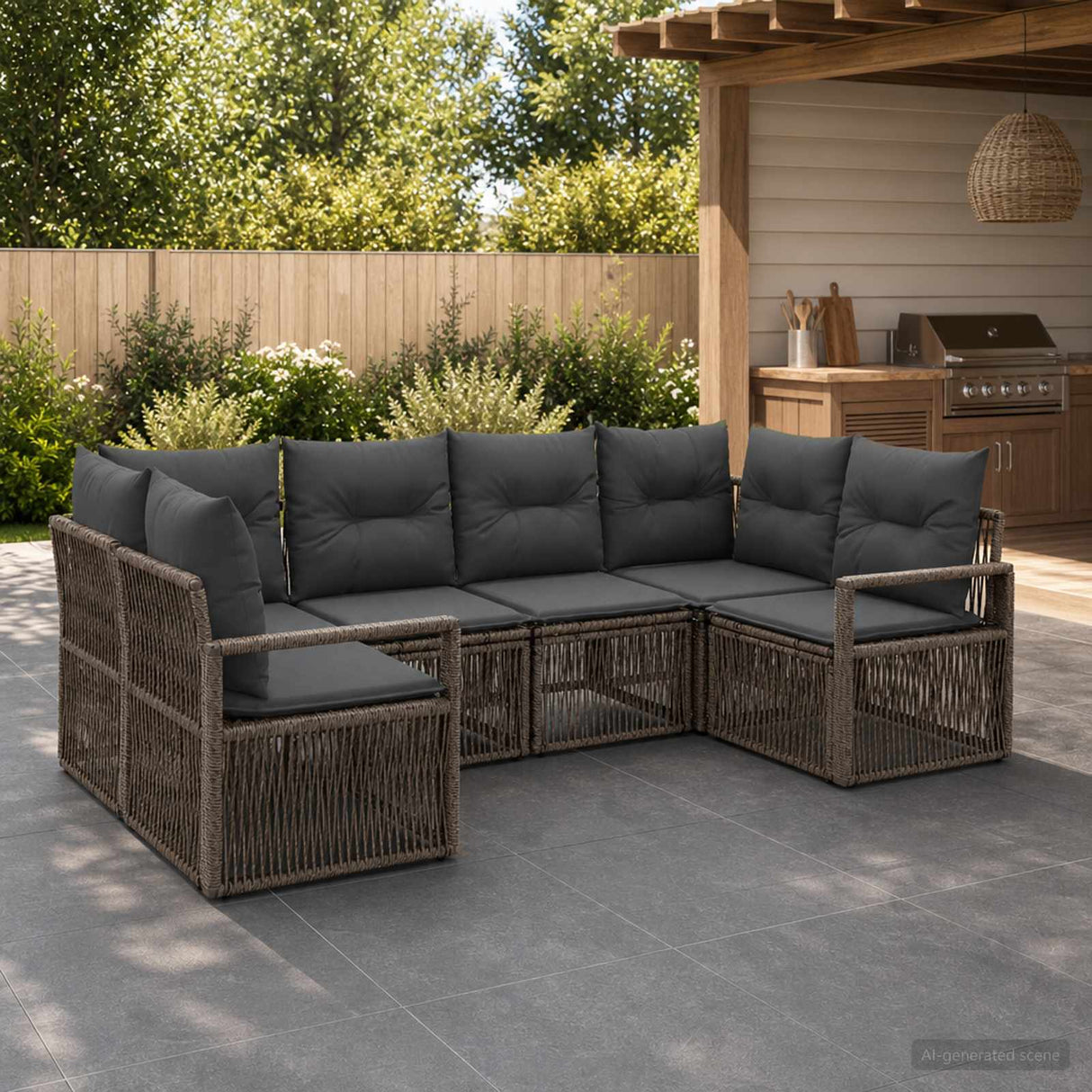 vidaXL Garden Bench Set 6 pcs 6-Seater Black poly rattan