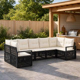 vidaXL Garden Sofa Set 7 pcs 7-Seater Black poly rattan