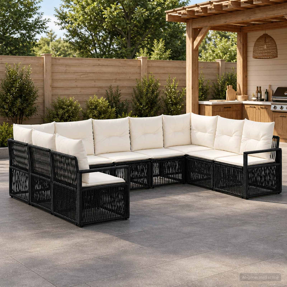 vidaXL Tuinbank Set 10 pcs Zwart poly rattan
