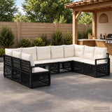 vidaXL Tuinbank Set 10 pcs Zwart poly rattan