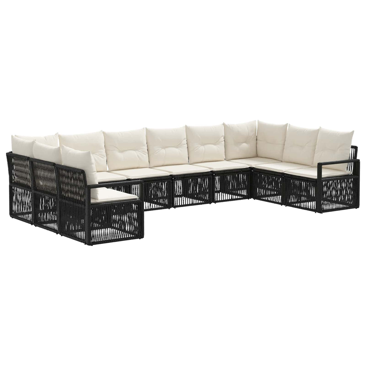 vidaXL Tuinbank Set 11 pcs Zwart poly rattan