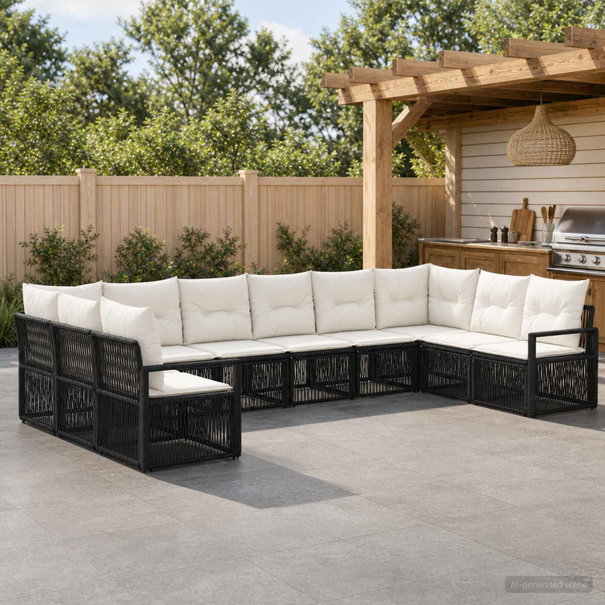 vidaXL Tuinbank Set 11 pcs Zwart poly rattan