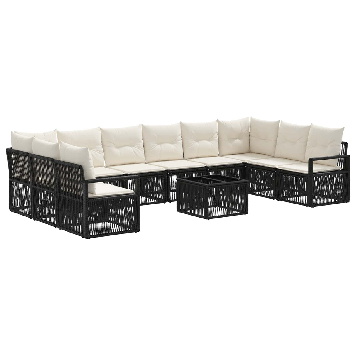 vidaXL Tuinbank Set 11 pcs Zwart poly rattan