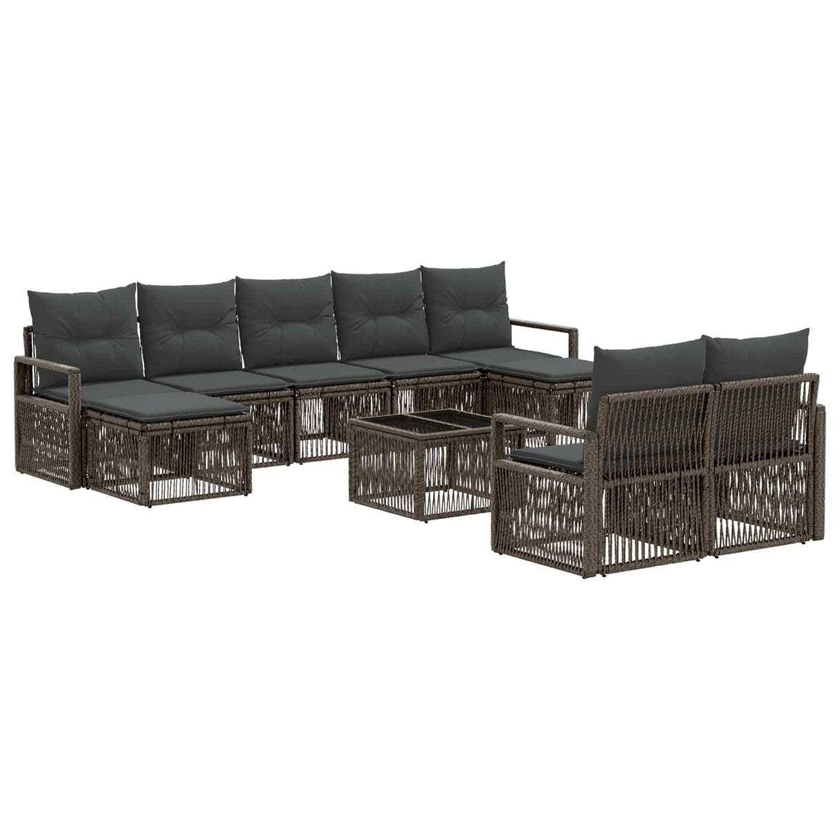 vidaXL Tuinbank Set 10 pcs Zwart poly rattan